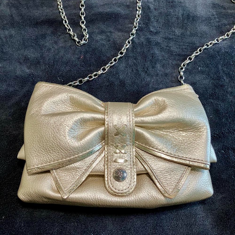 Brighton Gold Clutch with Bow Design and Chain Strap